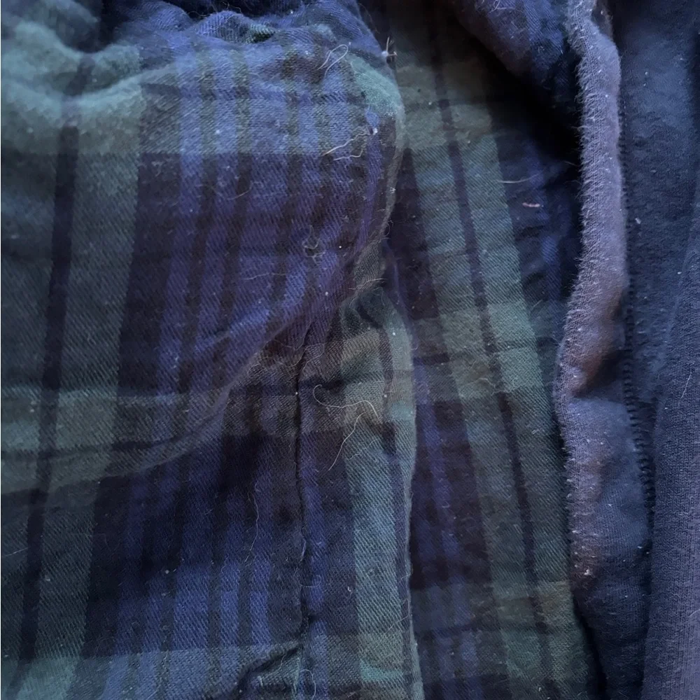 LLBean Men’s heavy weight cotton robe (no strap) - Small, Navy and green plaid - Picture 4 of 4